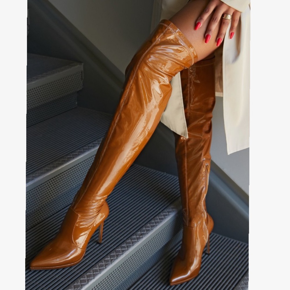NWOT high stiletto boot with a pointed toe and zip closure